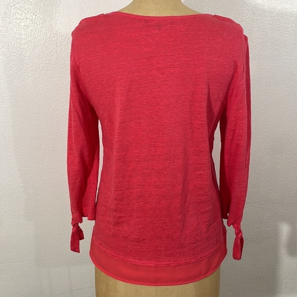 Sanctuary coral linen top with sheer hem and 3/4 bow tie sleeves - Picture 2 of 8